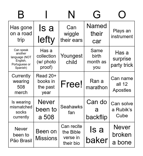 HOODS BINGO Card