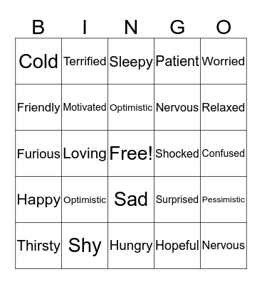 FEELINGS AND EMOTIONS Bingo Card