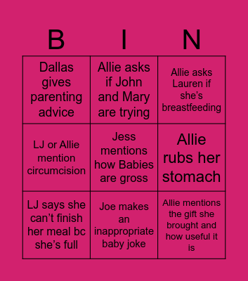 Baby shower bingo Card