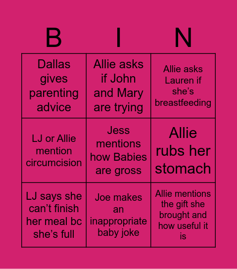 Baby shower bingo Card