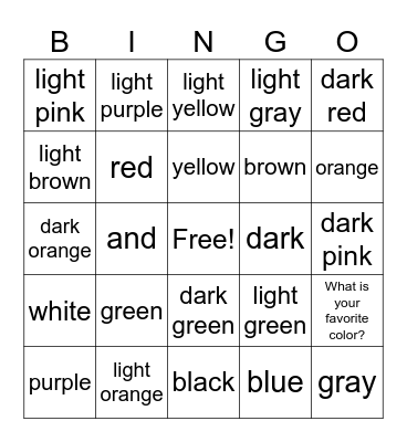 The Colors - French Bingo Card