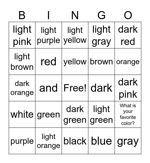 The Colors - French Bingo Card