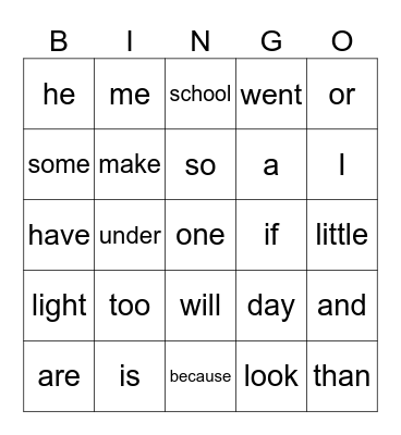Olivia's Red Word Bingo 2 Bingo Card