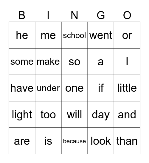 Olivia's Red Word Bingo 2 Bingo Card