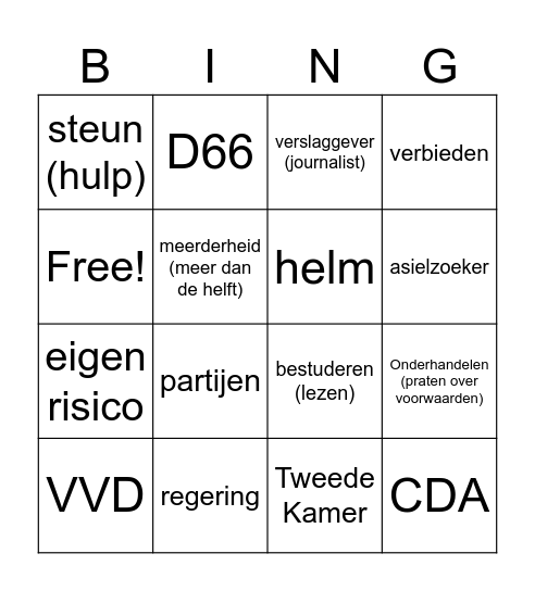 Journaal makkelijke taal echt Bingo Card