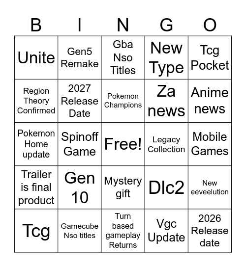 Pokemon day Bingo Card
