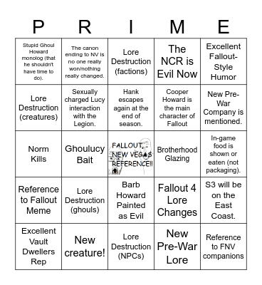 Fallout TV Show S2 Bingo! Bingo Card