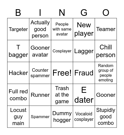 JJs bingo Card