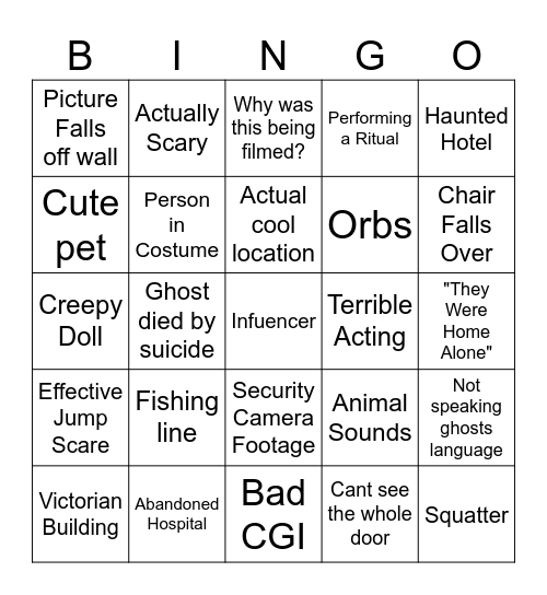 Ghost Bingo Card