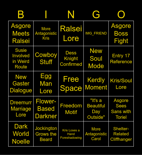 Deltarune Chapter 5 BINGO Card