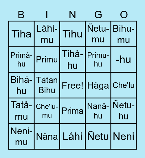 Membrun Familia siha Bingo Card