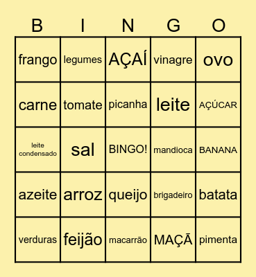 Comidas Brasileiras Bingo Card