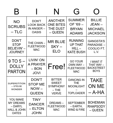 Music Bingo Card