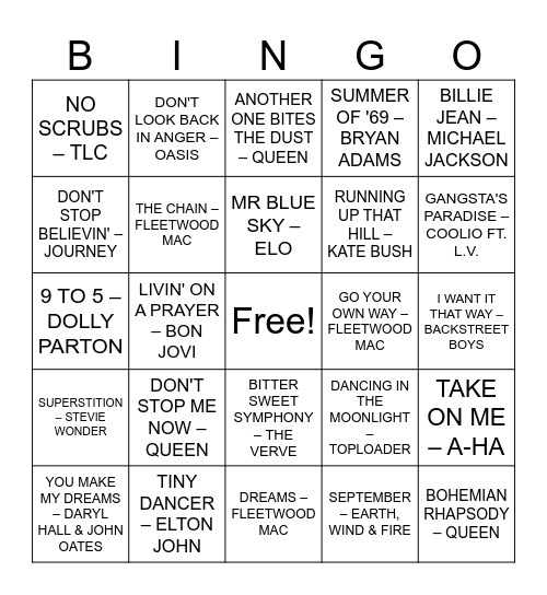 Music Bingo Card
