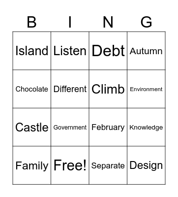 Untitled Bingo Card