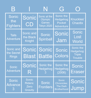 Sonic Games Bingo Card