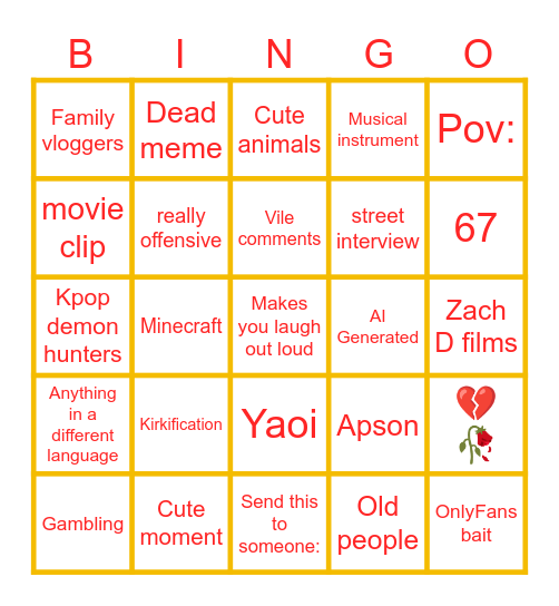 The big big bad bad bingo (not bluey) Bingo Card