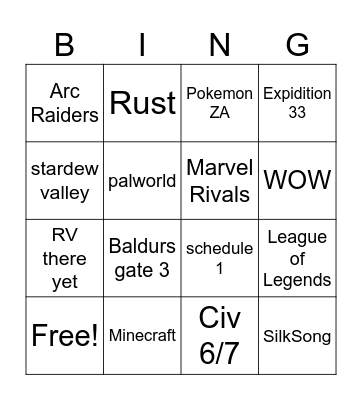 Untitled Bingo Card
