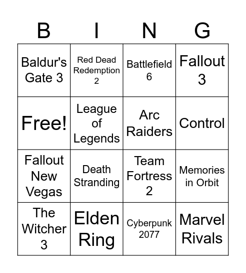 Untitled Bingo Card