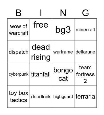games Bingo Card