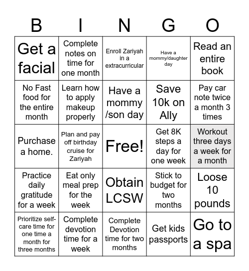 2026 Goals Bingo Card