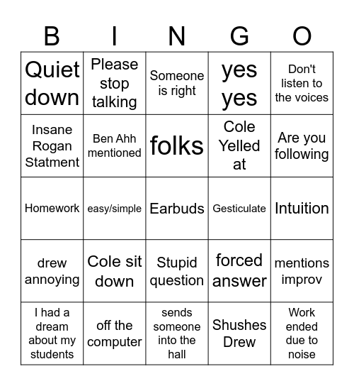 Brogrogan 3A Bingo Card