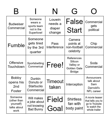 Superbowl Bingo- Friend Addition Bingo Card