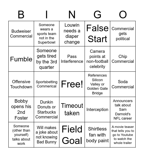 Superbowl Bingo- Friend Addition Bingo Card