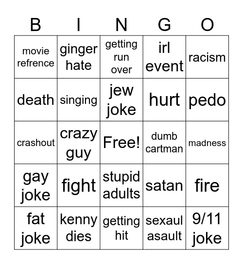 south park bingo Card