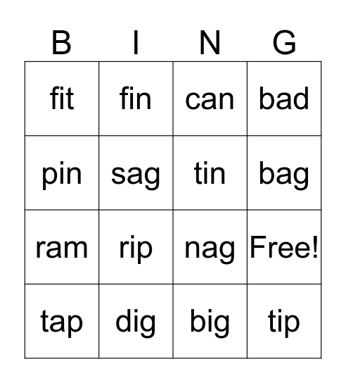 CVC Bingo Card