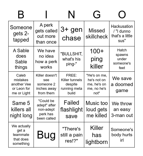 dbd bingo Card