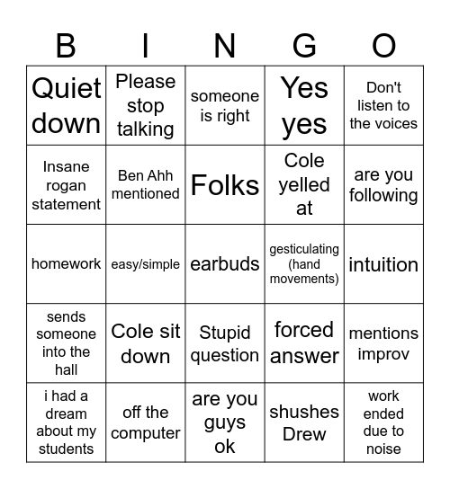 Brogrogan 3A Bingo Card