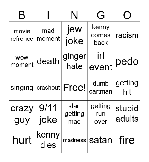 south park bingo Card