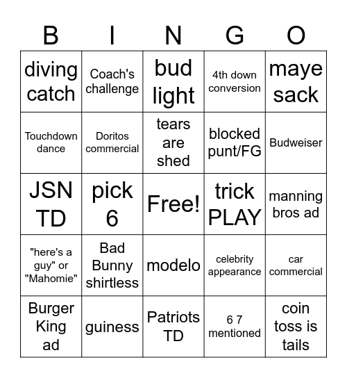 Payne's Party Bingo Card