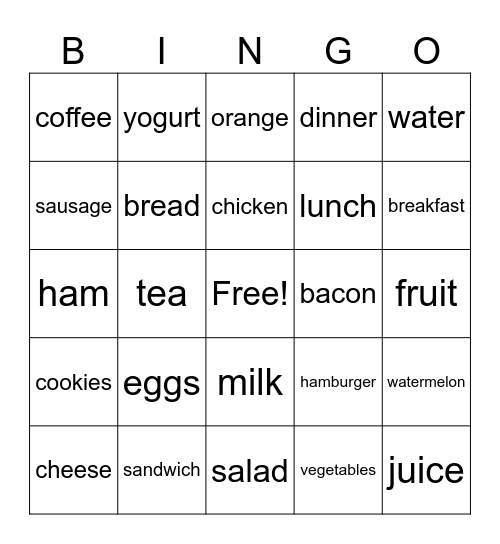 La Comida Bingo Card