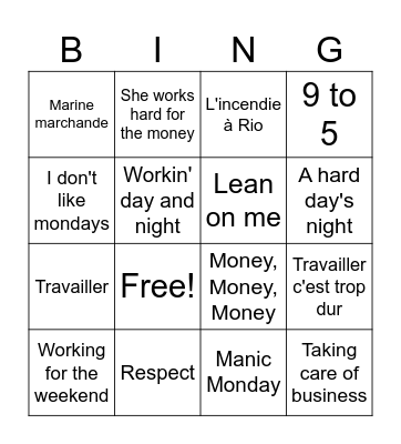 Bingo musical - Retraite Sophie Bingo Card