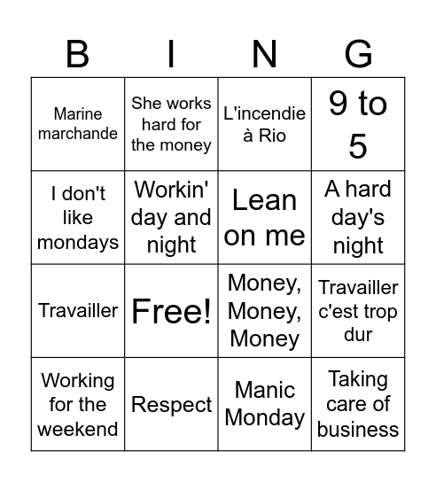 Bingo musical - Retraite Sophie Bingo Card