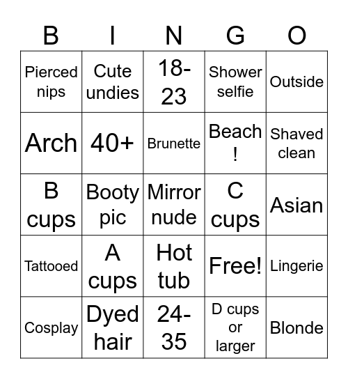 Nudes Bingo Card