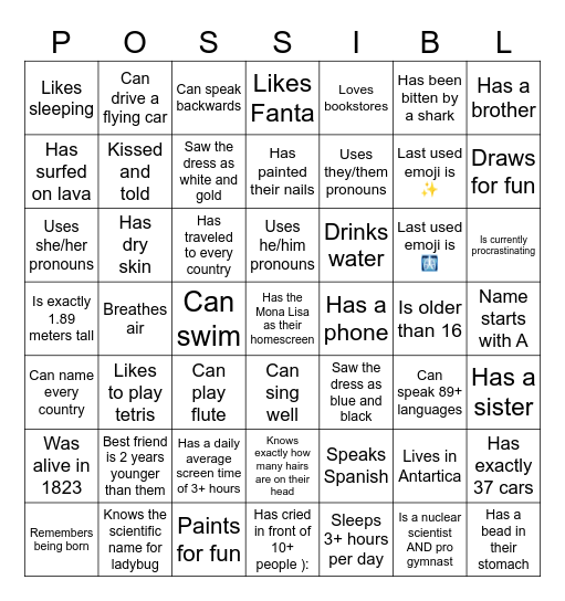 Impossible Bingo Card