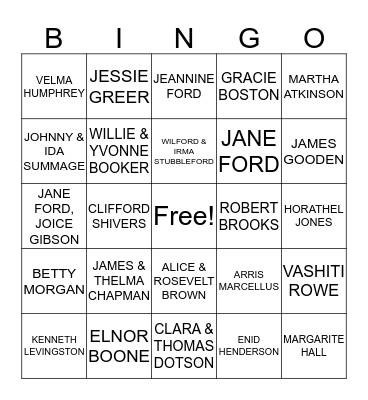 JONES MEMORIAL AREA SENIORS Bingo Card