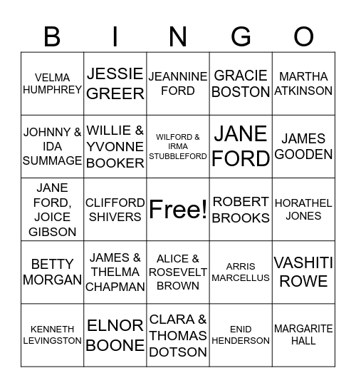 JONES MEMORIAL AREA SENIORS Bingo Card