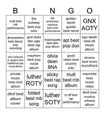 Untitled Bingo Card