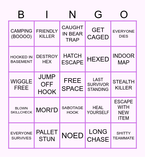 Dead by Daylight Bingo Card