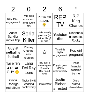 2026 Bingo Card Bingo Card