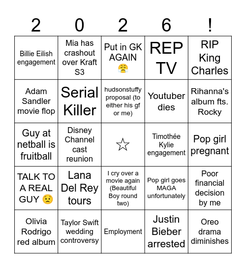 2026 Bingo Card Bingo Card