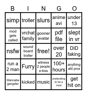 vrchat people Bingo Card