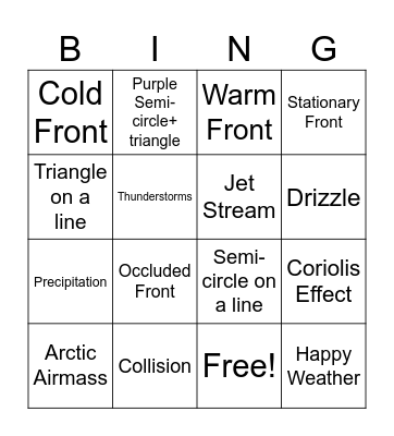 Weather Front Bingo Card