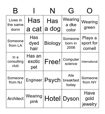 Find these people Bingo Card