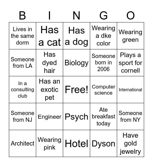 Find these people Bingo Card