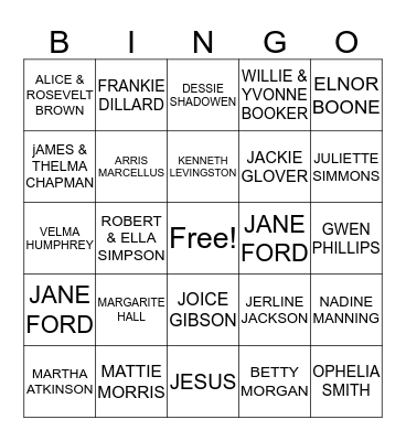 JONES MEMORIAL AREA SENIORS  Bingo Card